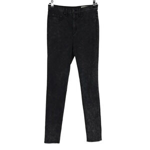 Rag & Bone Justine Skinny Jeans High Rise Rosebowl Black Acid Wash Denim